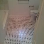 MARBLE MOSAIC FLOOR TILE  AFTER REMODEL WITH WAINSCOTTING OVER PLASTER WALLS